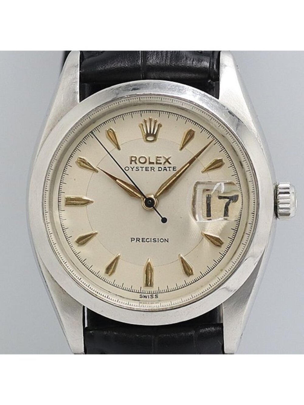Rolex Oyster Date Precision Hand Wound Ivory Dial Watch
